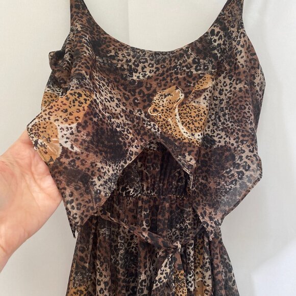 VTG Y2K Womens Cheetah Print Sheer Dress 5/6 Handkerchief Hem Fairy Boho Animal - Picture 4 of 10